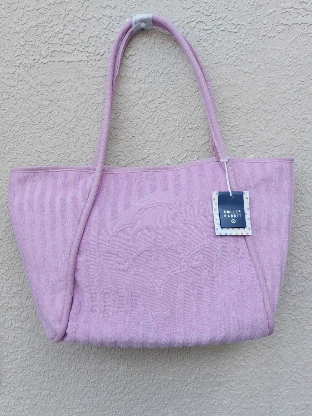 NWT RARE Roller Rabbit x Target Striped Pink Lavender Lg Terry Beach Tote Bag